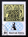 Postage stamp Hungary, 1974. 13th century Minature and Chess Pawn