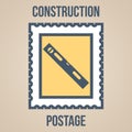 Postage stamp icons of silhouettes of construction tools. Building level