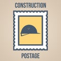 Postage stamp icons of silhouettes of construction tools. Construction helmet