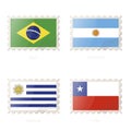 Postage stamp with the image of Brazil, Argentina, Uruguay, Chile flag