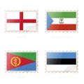 Postage stamp with the image of England, Equatorial Guinea, Eritrea, Estonia flag