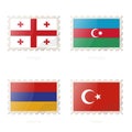 Postage stamp with the image of Georgia, Azerbaijan, Armenia, Turkey flag Royalty Free Stock Photo