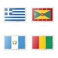 Postage stamp with the image of Greece, Grenada, Guatemala, Guinea flag