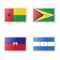 Postage stamp with the image of Guinea-Bissau, Guyana, Haiti, Honduras flag