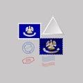 Postage stamp with the image of Louisiana state flag. Vector Illustration