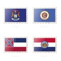 Postage stamp with the image of Michigan, Minnesota, Mississippi, Missouri State Flag Royalty Free Stock Photo