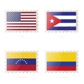 Postage stamp with the image of USA, Cuba, Venezuela, Colombia flag