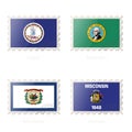 Postage stamp with the image of Virginia, Washington, West Virginia, Wisconsin State Flag