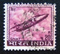 Postage stamp India, 1967. Hindustan Aircraft Industries Ajeet jet fighter