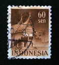 Postage stamp Indonesia 1949. House with curved verges, Minangkabau style, West Sumatra