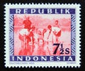 Postage stamp Indonesia, 1949. Rice planting in the field Royalty Free Stock Photo