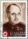 Postage stamp issued in the USSR dedicated to the Birth Centenary of N.N. Burdenko (1876-1946), circa 1976 Royalty Free Stock Photo