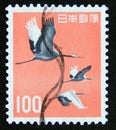 Postage stamp Japan 1963. Red-crowned Cranes Grus japonensis bird Royalty Free Stock Photo