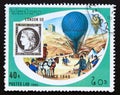 Postage stamp Laos, 1990, France 1849 20c. stamp and mail balloons, Paris, 1870
