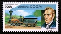 Postage stamp Laos 1997. George Stephenson, Pioneer steam locomotive