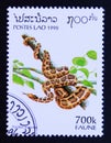 Postage stamp Laos, 1996, Indian Rock Python, Python molurus Royalty Free Stock Photo