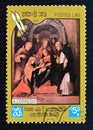 Postage stamp Laos, 1984. Mystic Marriage of Saint Catherine of Alexandria painting corregio Royalty Free Stock Photo