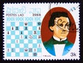 Postage stamp Laos, 1988. Paul Murphy chess champion portrait