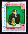 Postage stamp Laos, 1989. Portrait of Jaime S. le Bock, Pablo Picasso painting