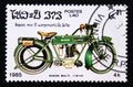 Postage stamp Laos, 1985, Rudge Multi 1914 motorcycle