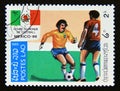 Postage stamp Laos, 1985. Soccer Players in action sport Royalty Free Stock Photo