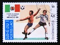 Postage stamp Laos, 1985. Soccer Players in action sport