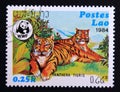 Postage stamp Laos, 1984, tiger, panthera tigris. WWF