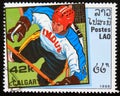 Postage stamp Laos 1988, Winter Olympics Games hockey player