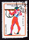 Postage stamp Madagascar 1991, Biathlon athlete with rifle