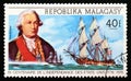 Postage stamp Madagascar 1975. FranÃÂ§ois Joseph Paul de Grasse; french frigate Randolph sailing ship