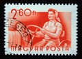 Postage stamp Magyar, Hungary, 1955, Woman tractor driver Royalty Free Stock Photo