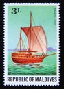 Postage stamp Maldives, 1978. Bandu Odi sailing ship