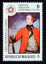 Postage stamp Maldives, 1976. General John Burgoyne painting by Reynold Joshua