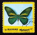 Postage stamp Manama, 1972. Crassus Swallowtail Papilio crassus butterfly Royalty Free Stock Photo