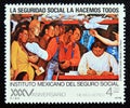 Postage stamp Mexico, 1978. Social Security, people and dove Painting by Diego Riverad