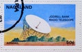 Postage stamp Nagaland, India, 1972, Jordell Bank Radio Telescope