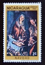 Postage stamp Nicaragua, 1983. Adoration of the shepards painting