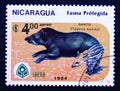 Postage stamp Nicaragua, 1984, adult and juvenile baird`s Tapir, Tapirus bairdii