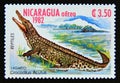 Postage stamp Nicaragua, 1982. American Crocodyle Crocodylus acutus reptile animal