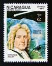 Postage stamp Nicaragua, 1985. Edmond Halley, Masaya Volcano and Comet Royalty Free Stock Photo