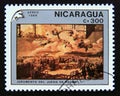 Postage stamp Nicaragua, 1989. Juramento Del Juego de Paume painting Royalty Free Stock Photo