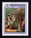 Postage stamp Nicaragua 1989. Lafayette Swearing Allegiance to the Constitution painting