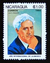 Postage stamp Nicaragua, 1985. Portrait of Music Composer Luis A. Delgadillo Royalty Free Stock Photo