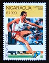 Postage stamp Nicaragua, 1990. Steeplechase runner in action Royalty Free Stock Photo