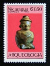 Postage stamp Nicaragua, 1983. Stone figure of a man ancient artifact