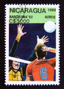 Postage stamp Nicaragua, 1989. Volleyball players in action