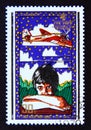 Postage stamp North Korea, 1979. Boy with model airplane