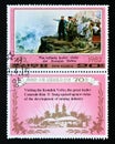 Postage stamp North Korea, 1982. The fatherly leader visits the Komdok Valley Royalty Free Stock Photo