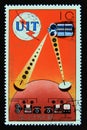 Postage stamp North Korea, 1976. Intelsat IV, Telephone, Telex Royalty Free Stock Photo