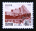 Postage stamp North Korea, 1995. Pyongyang Hotel building